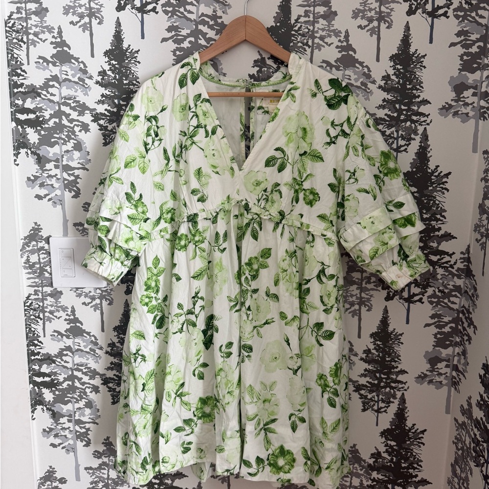 Anthropologie Maeve Green and White Floral Dress